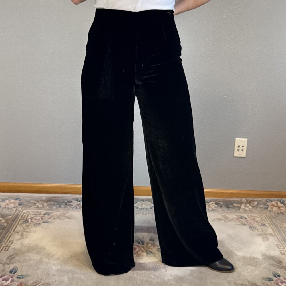 Heidi Weisel Womens Wide Leg Black Silk‎ Velvet Pants Size 8 Fully Lined Holiday